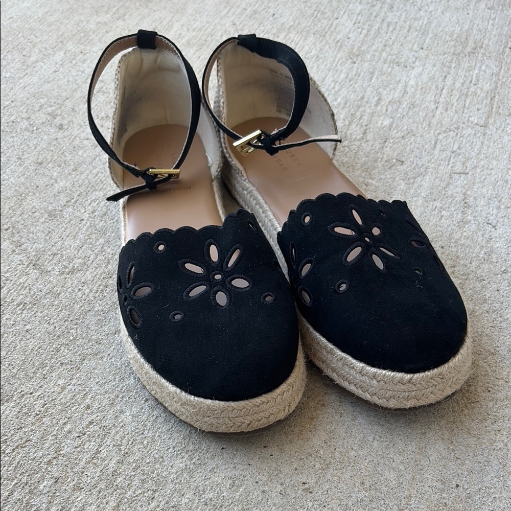 Black Espadrille Flats with Ankle Strap